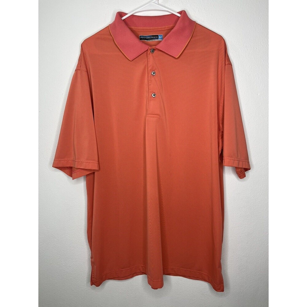 Roundtree And Yorke Mens Performance Shirt. Orange With Stripes. Mens Size XLT